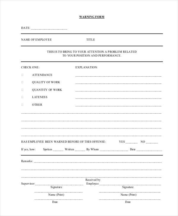 FREE 9+ Sample Employee Warning Forms in PDF | MS Word