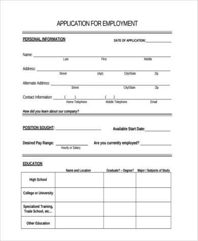 free employment application form pdf