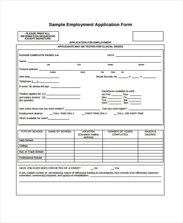 free employment application form1