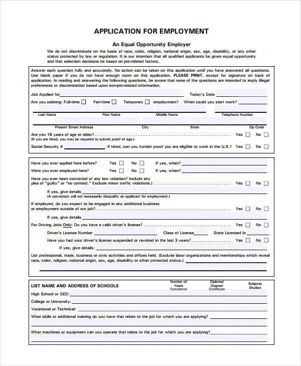 free employment application form3