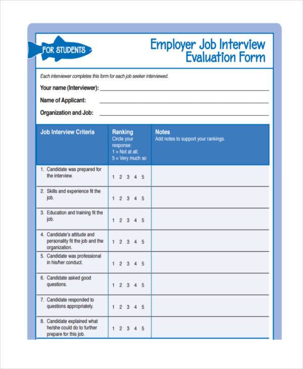 free employment interview evaluation form