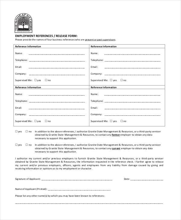 free employment release form