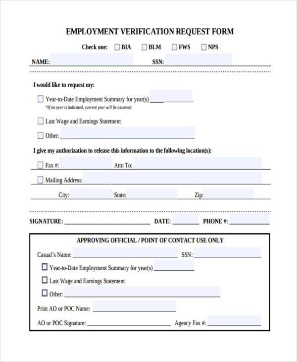 free employment verification request form