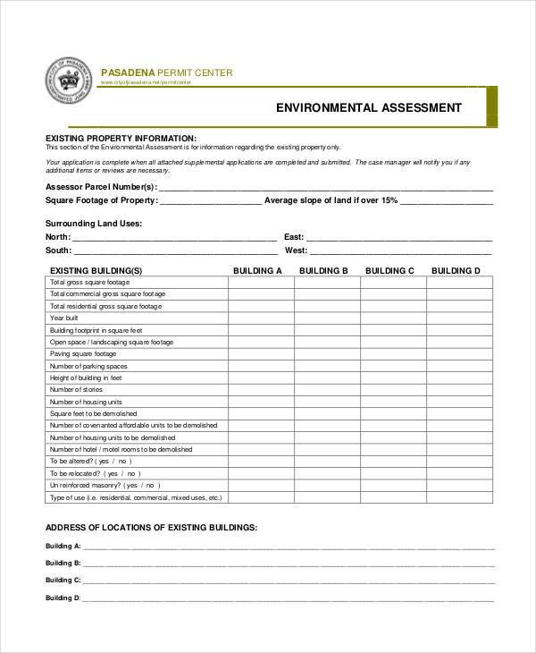 FREE 9+ Environmental Assessment Form Samples in PDF MS Word Excel