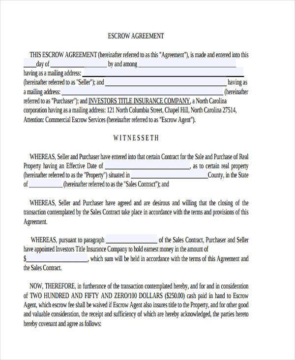 free escrow agreement form