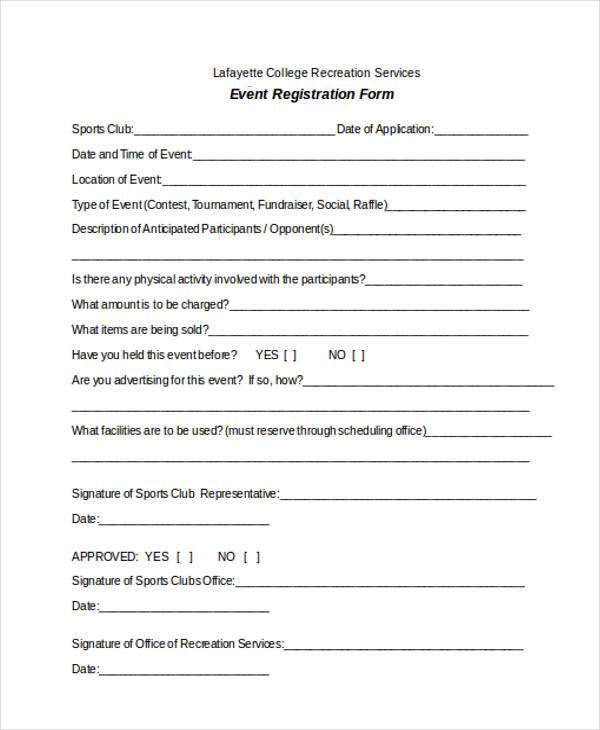 Printable Registration Form Template Word