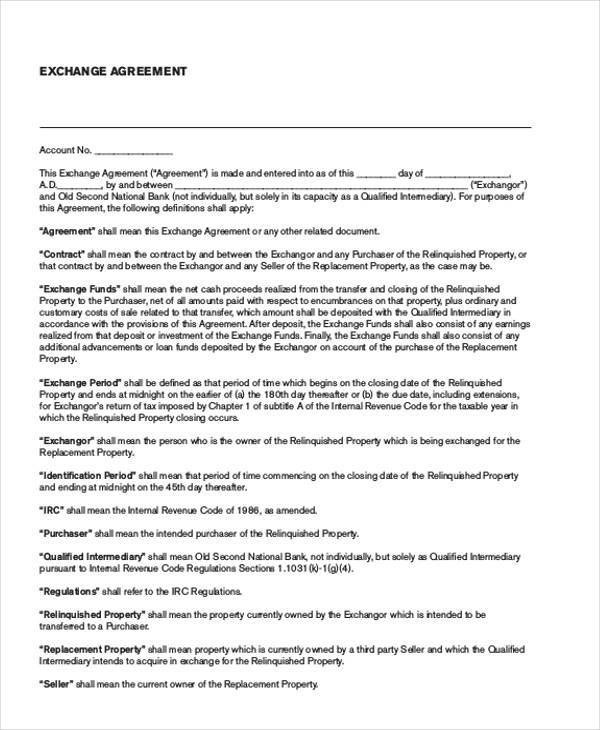 free exchange agreement form