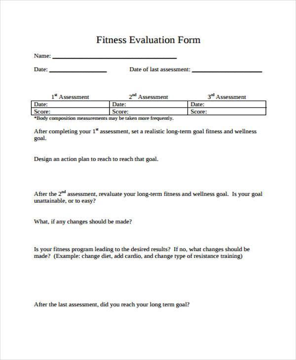 free fitness evaluation form