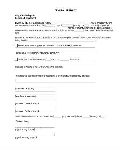 free general affidavit form
