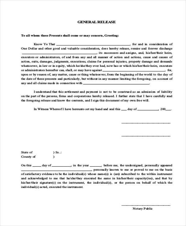free general release form