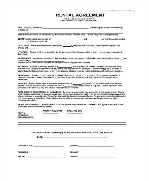 FREE 12 Rental Agreement Form Samples PDF MS Word Google Docs