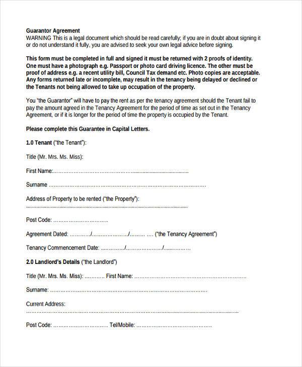 free guarantor agreement form