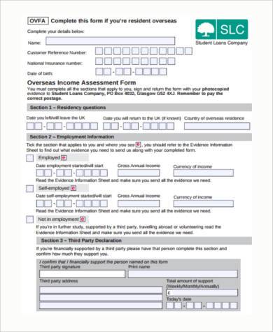 free income assessment form