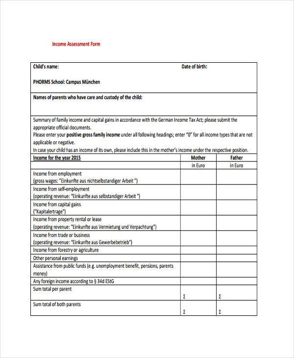 free income assessment form1