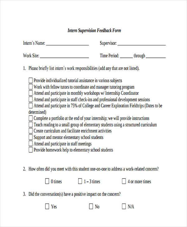 free internship feedback form
