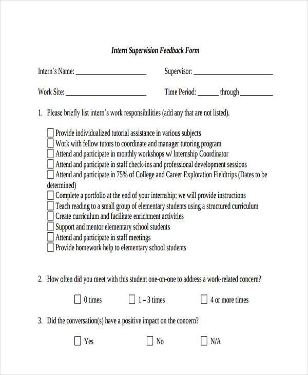 FREE 11 Internship Feedback Form Samples PDF MS Word Google Docs