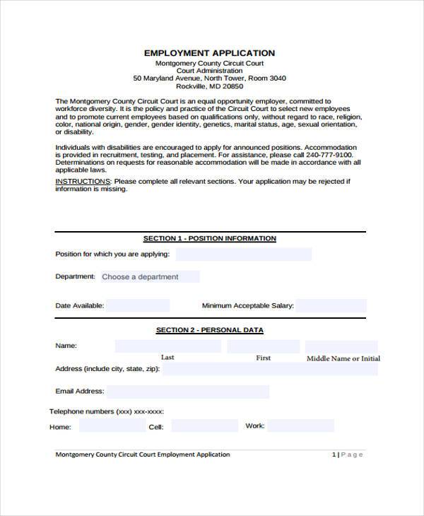 free job employment application form1
