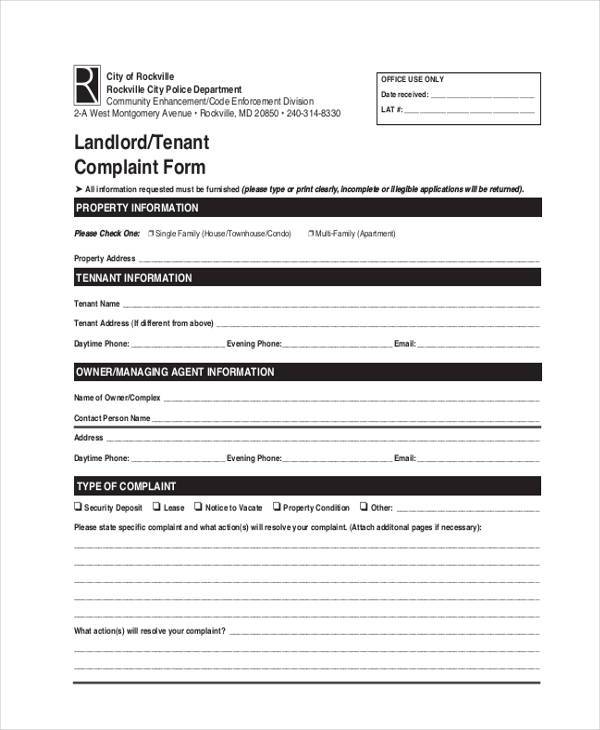 free landlord complaint form1