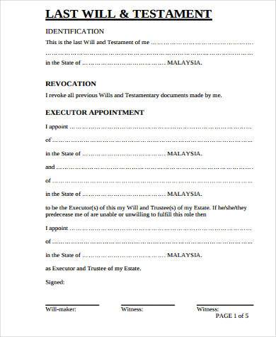 Free 6 Sample Last Will And Testament Forms In Pdf Ms Word