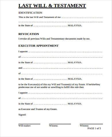FREE 10+ Last Will and Testament Form Samples, PDF, MS Word, Google Docs