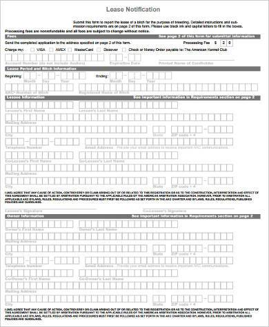 free lease notification form example