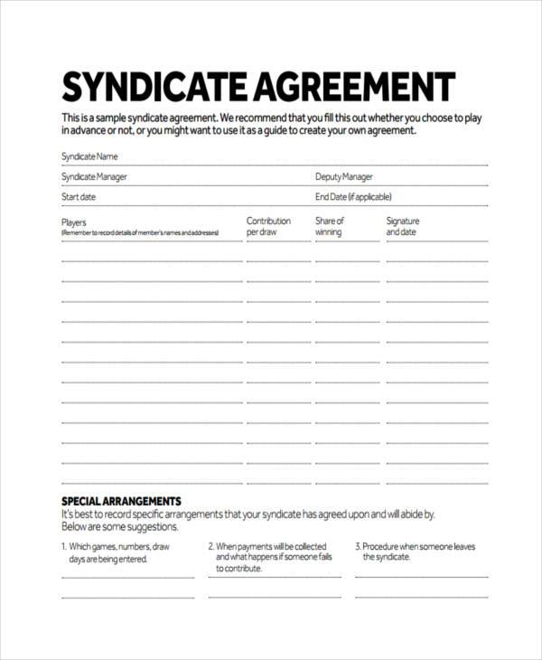 free lottery syndicate agreement form