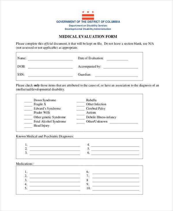 FREE 7+ Medical Evaluation Forms in PDF MS Word