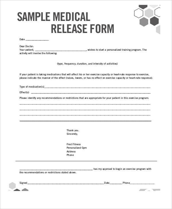 free medical release form sample