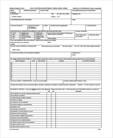 free medical report form