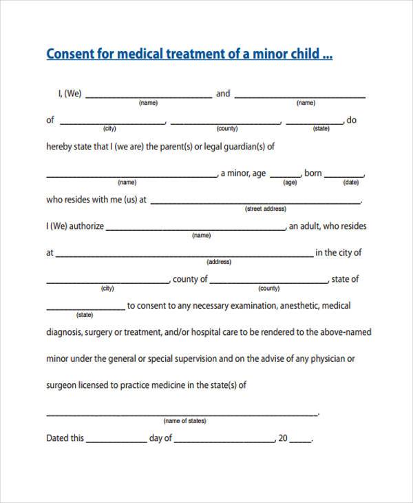 free minor medical consent form