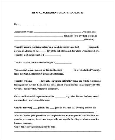free month to month rental agreement form
