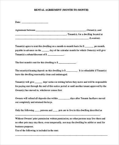 free month to month rental agreement form2