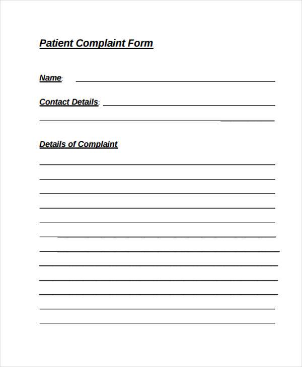 FREE 7 Patient Plaint Form Samples In Sample Example