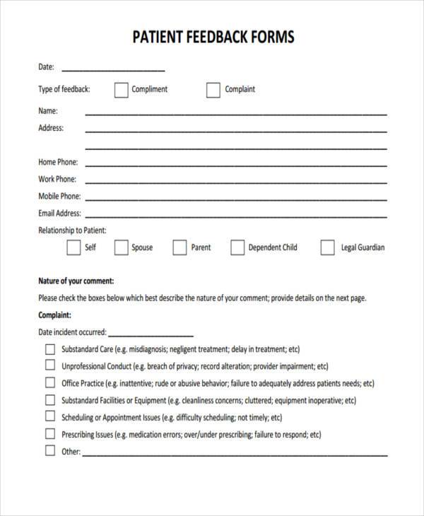 free patient feedback form