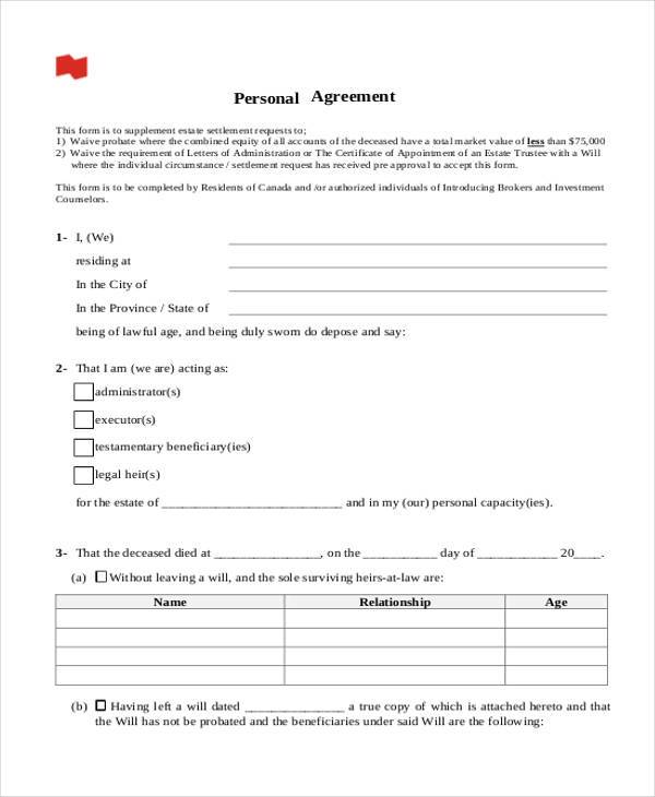 free personal agreement form