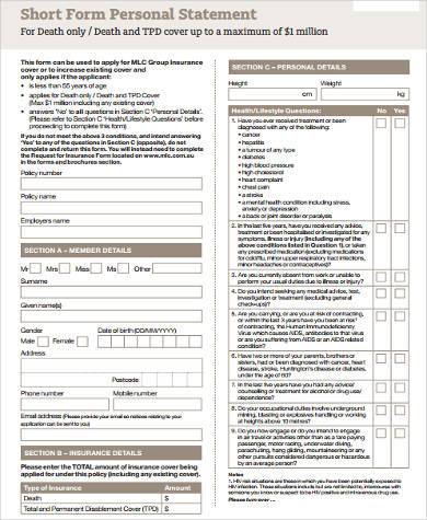 free personal statement form