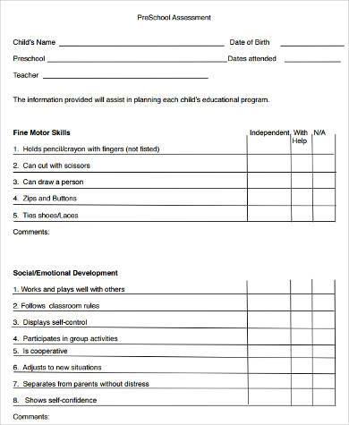 Free 8 Sample Preschool Assessment Forms In Pdf Ms Word