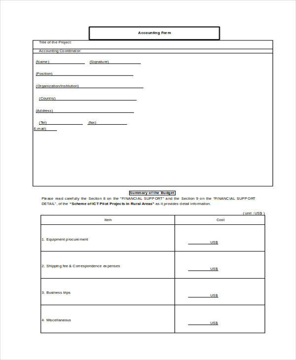 free printable business accounting form
