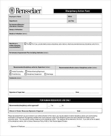 free printable disciplinary action form