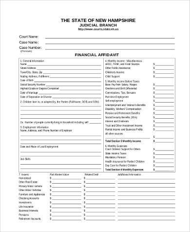 free printable financial affidavit form