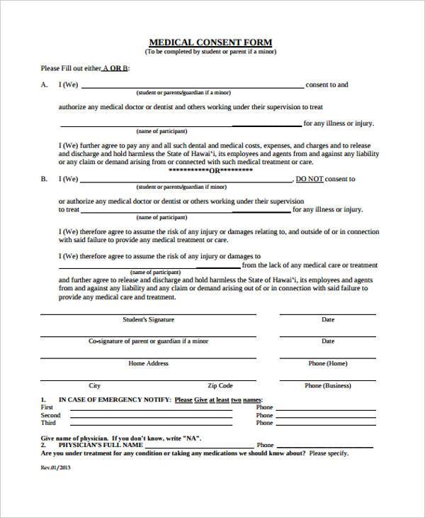 free printable medical consent form2