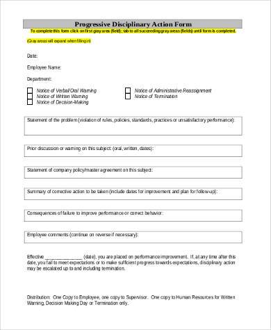 free progressive disciplinary action form