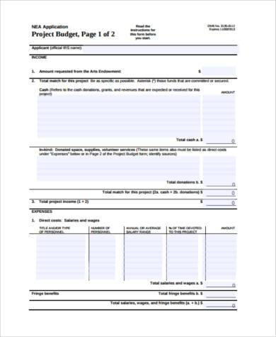 free project budget form