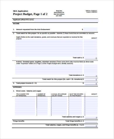 Project Budge Forms FREE 9+ Project Budget Form Samples in PDF | MS Word | Excel