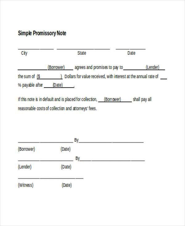 free promissory note agreement form example