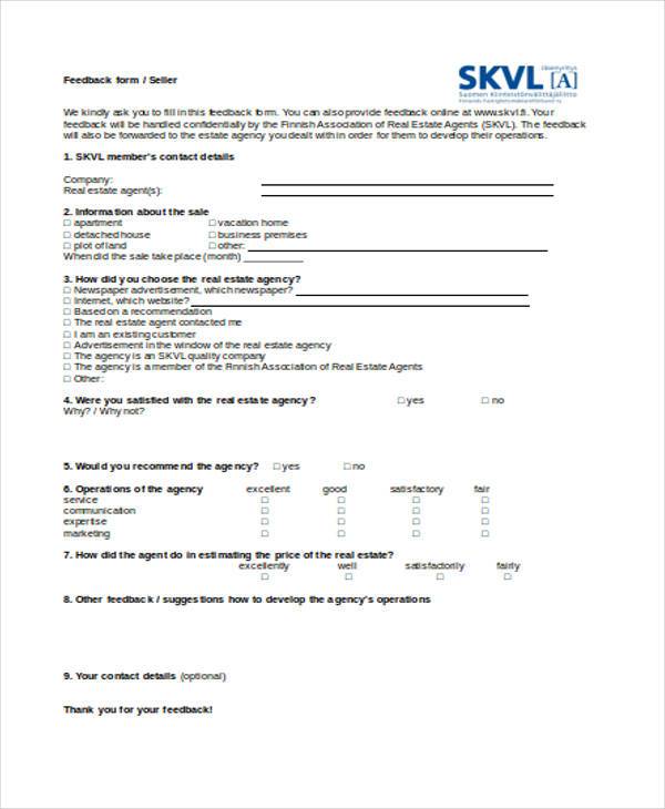 FREE 7+ Sample Real Estate Feedback Forms in PDF