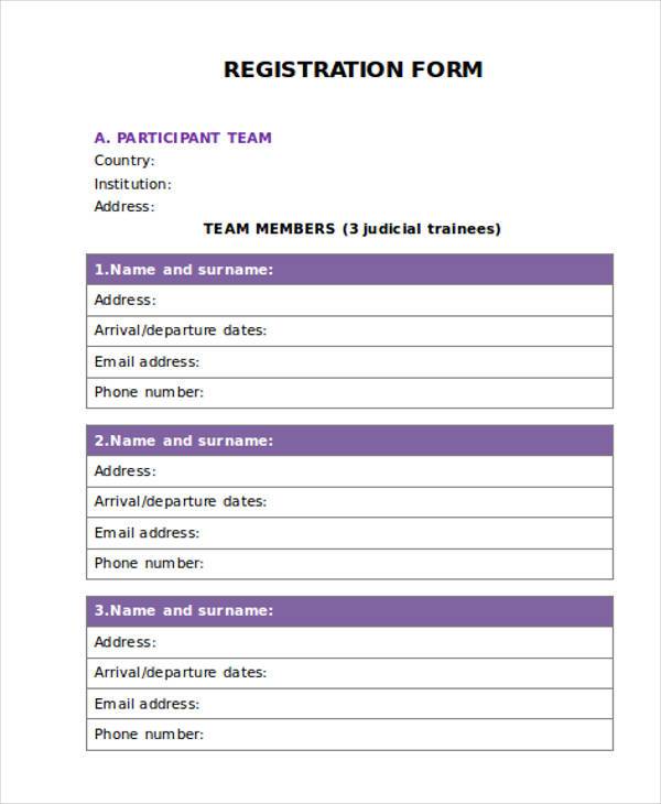 Editable Registration Form Template Microsoft Word 8906