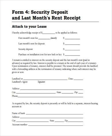 free rental deposit form