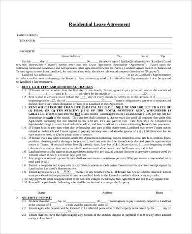 free residential lease agreement form