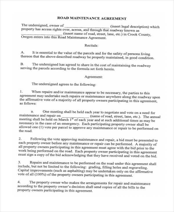 free-6-sample-road-maintenance-agreement-forms-in-pdf-ms-word